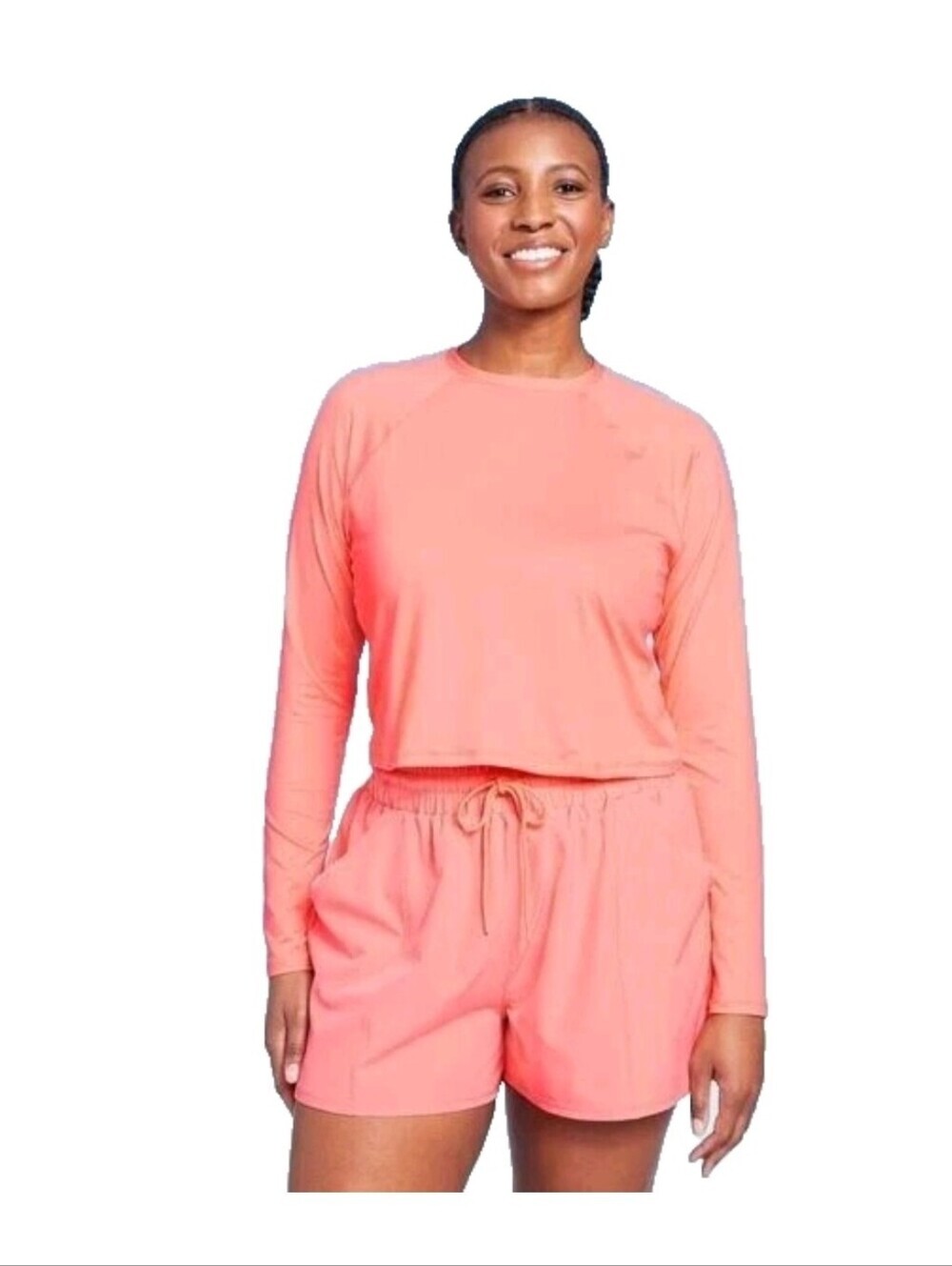 Kona Sol Women's UPF 50 Cropp Crewneck Long Sleeve Swim Shirt Coral Size XL